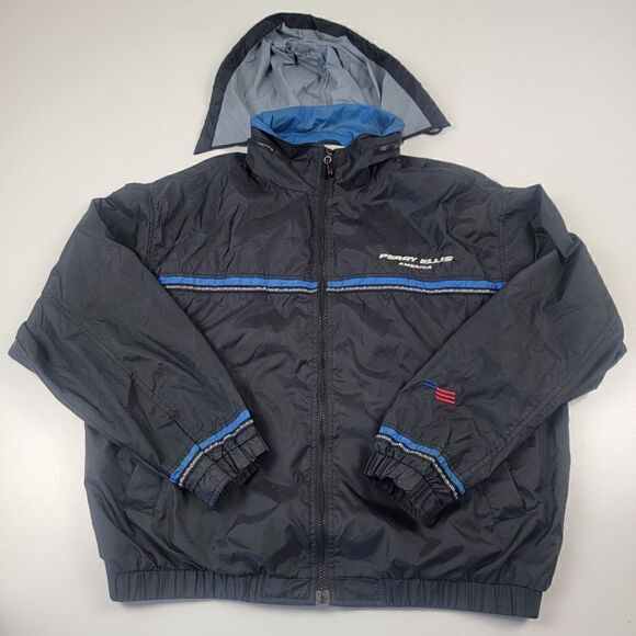 Vintage 90s Y2K Perry Ellis Windbreaker Lightweight Rain Jacket Large Blue - Picture 1 of 12